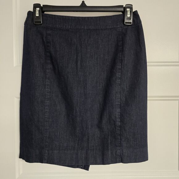 Women's LOFT Dark Chambray Mini Short Pencil Skirt | Size 2 Petite - Picture 1 of 7